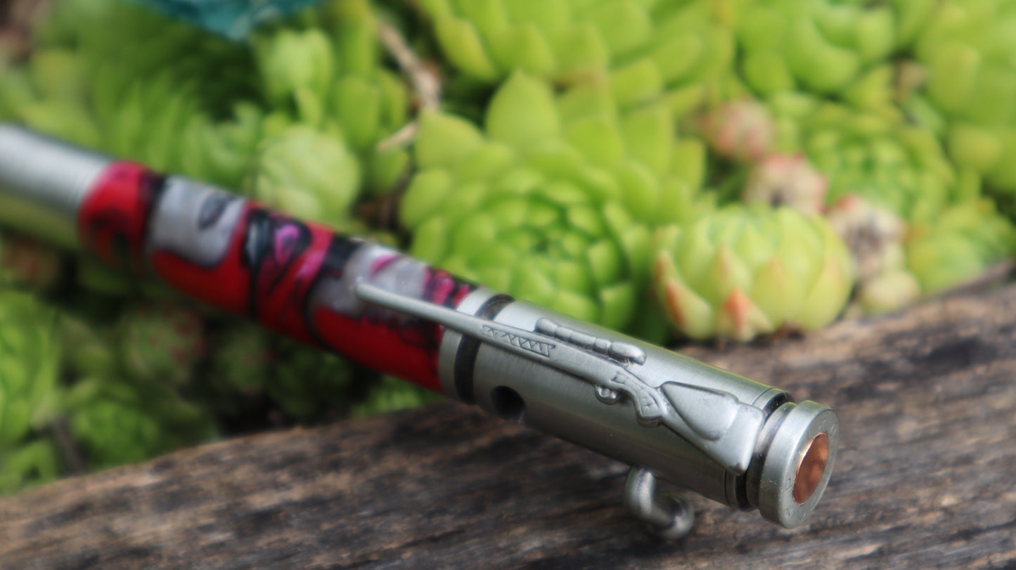 Bolt action pen in pink Damascus