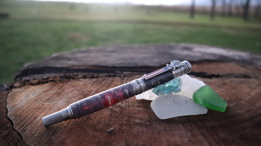 American Patriot rollerball pen in antique pewter with grey/red boxelder